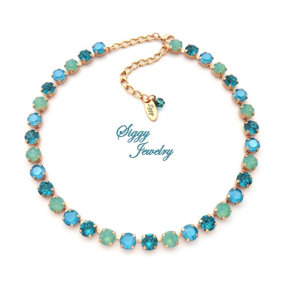 Swarovski® Crystal Necklace, Opal Jubilee Teal 8mm - Picture 1 of 9